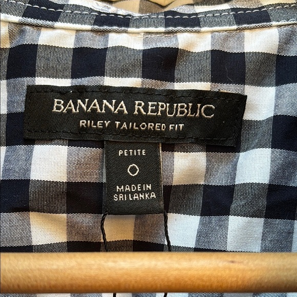 Banana Republic Riley Navy and White Gingham Casual Button Down Shirt 0p - Picture 2 of 5